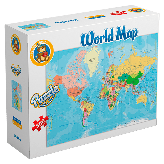 Explore the best puzzle in our collection Fluffy Bear MA-1033 World Map Shaped Puzzle – 300 Pieces (6224008792581)