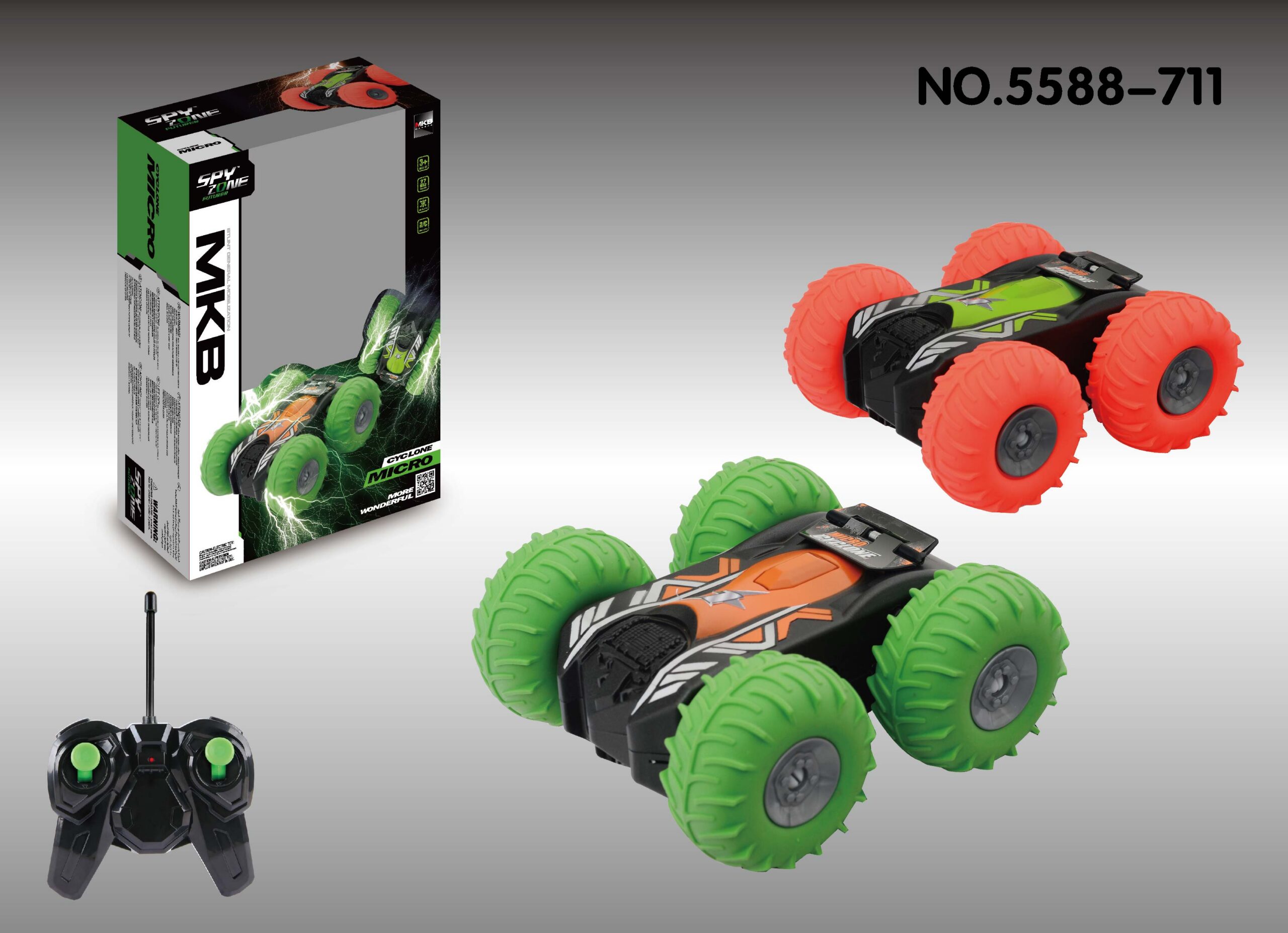 MINI 4 WHEEL DOUBLE FACED CAR(ORANGE/GREEN) WITHOUT BATTERY